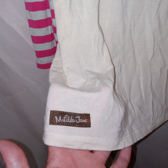 MATILDA JANE Anytime PJ Top Raglan Long Sleeve Stripe White Pink M Cozy EUC - Picture 4 of 9